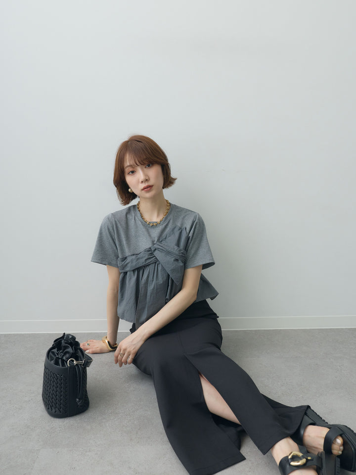 【着回しセット】[SET]ナイロンドッキングツイストTEE +クレープデシンフラップ付きストレートスカート+ストーンウォッシュルーズフィットデニム(3set)