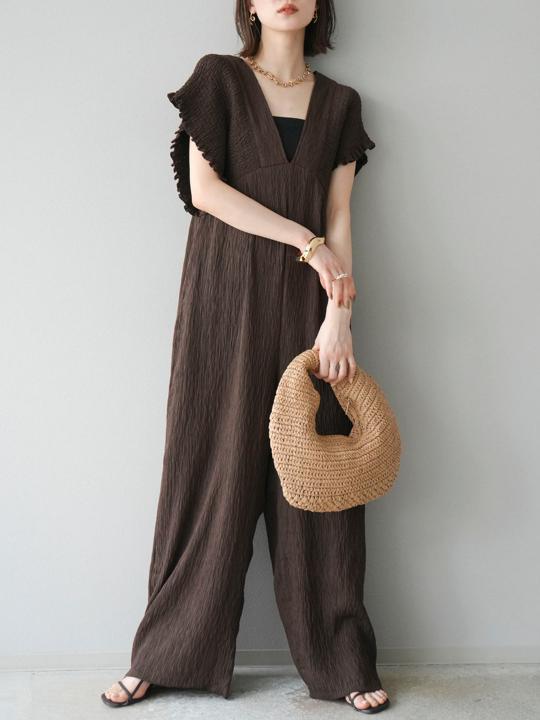 [SET]楊柳シャーリングサロペット+楊柳シャーリングサロペット(2set)