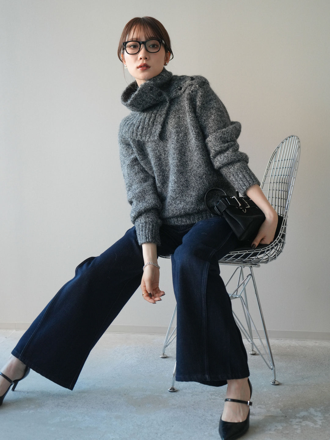[予約]ネック付MIXニットアンサンブル/gray