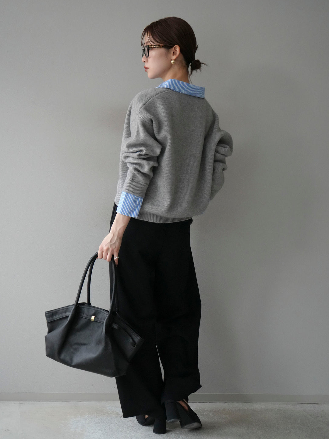 [SET]ストライプシャツレイヤードZIPニットカーディガン+2WAYデザインスウェットパンツ(2set)