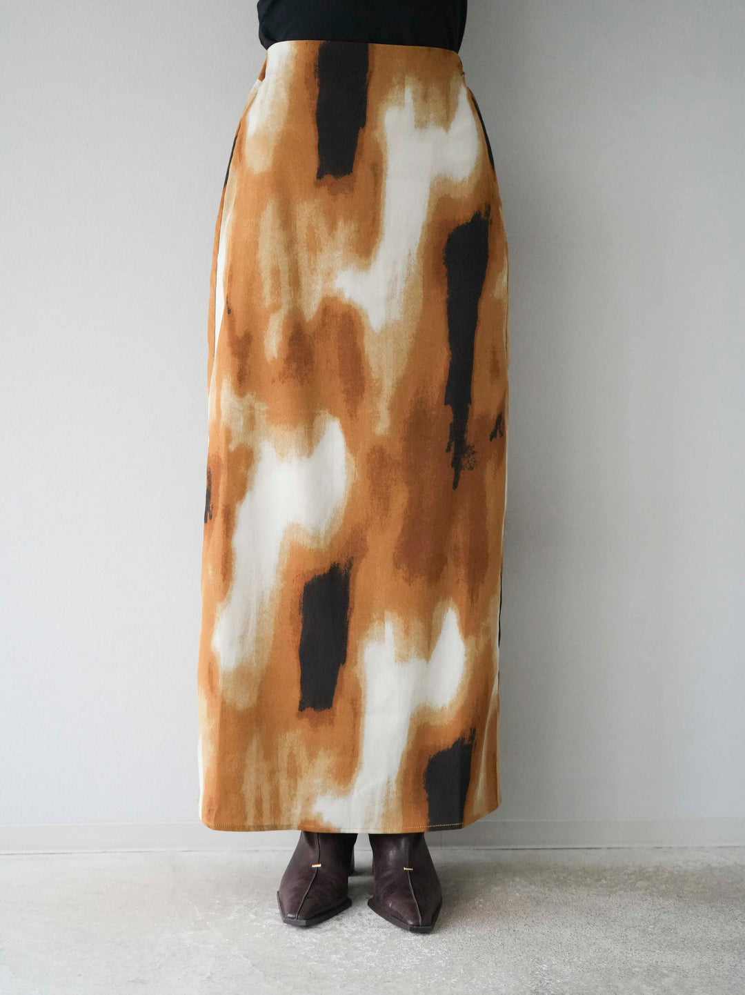 [予約]ニュアンスプリントIラインスカート/ブラウン