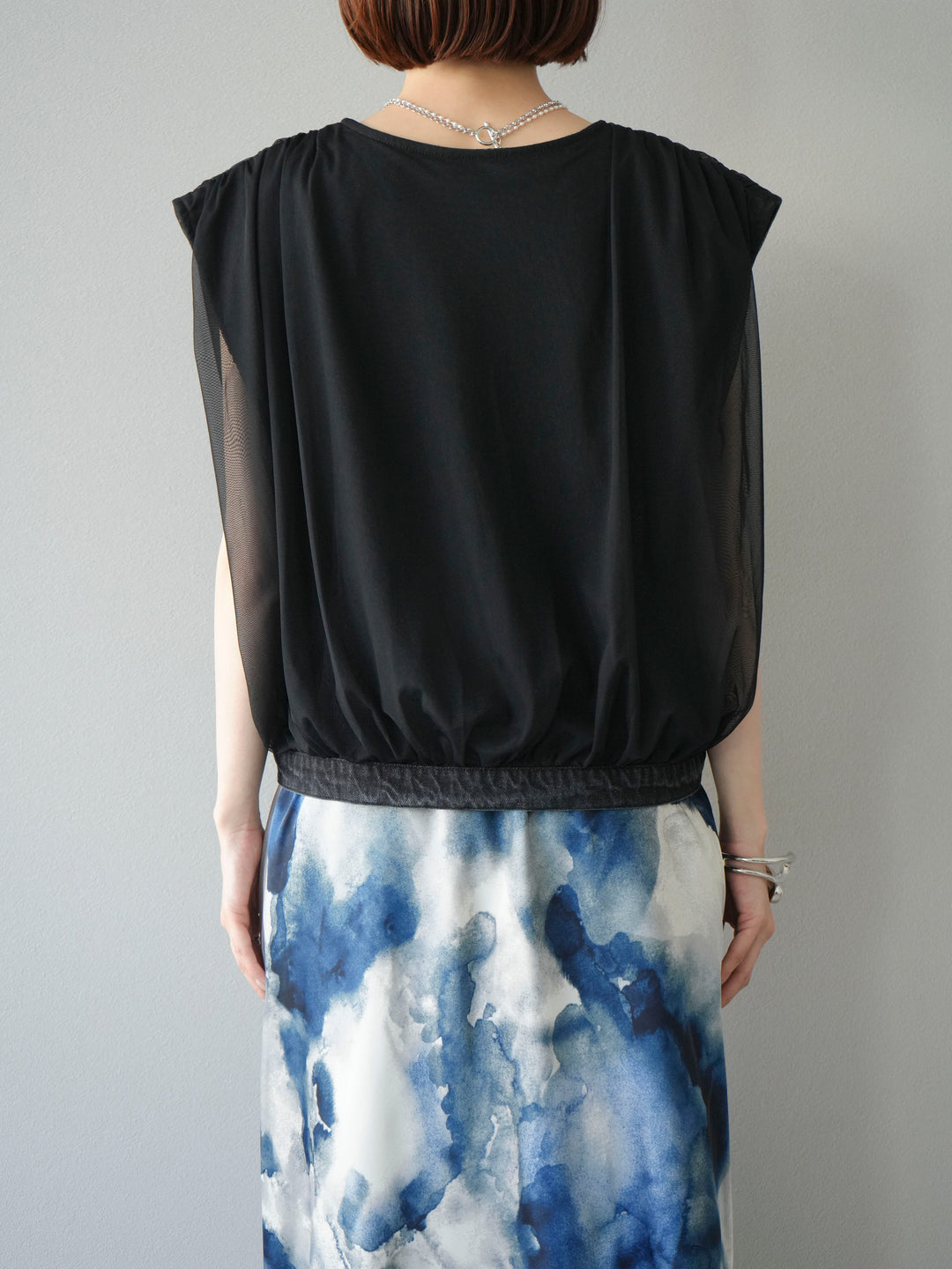 [予約]チュールドッキングデニムダブルZIPベスト/ブラック