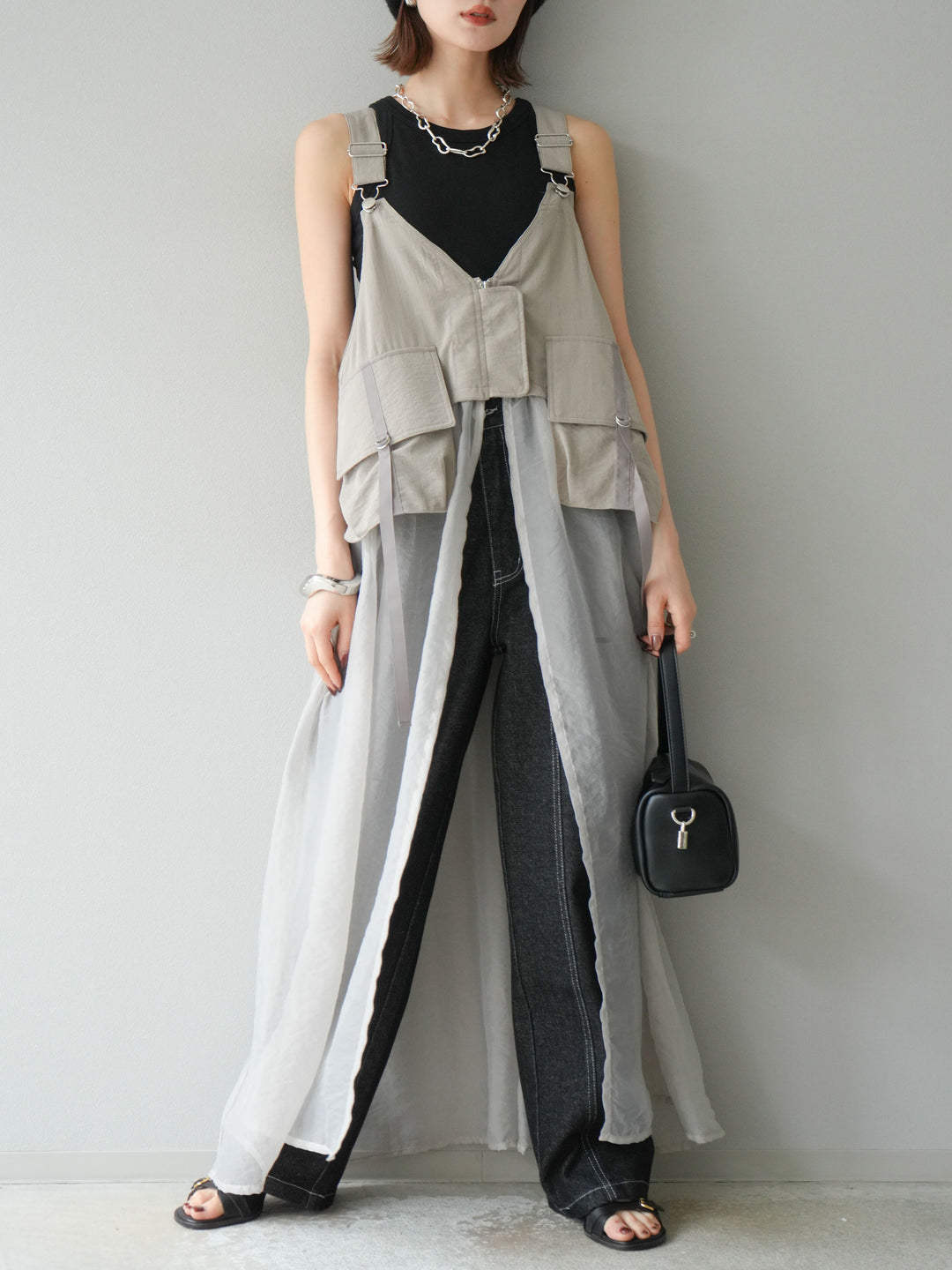 [予約]タクティカルベストオーガンザワンピース/グレージュ