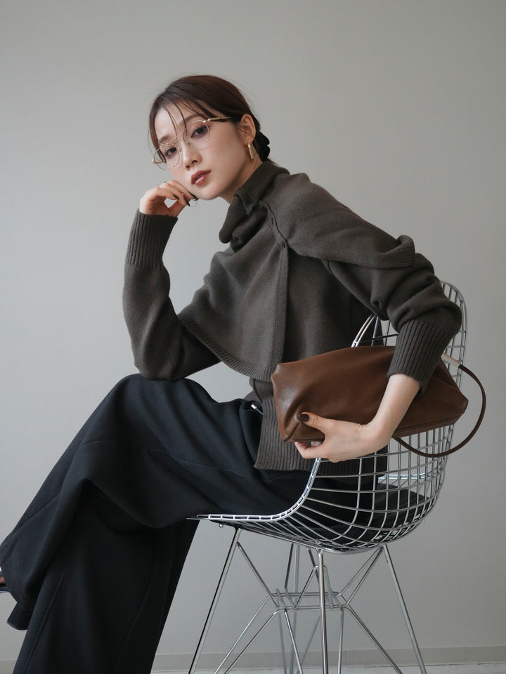 [予約]フロントスリットネックアンサンブルニット/khaki