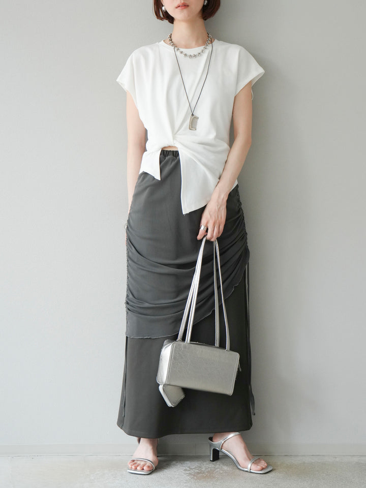 [予約]カシュクールTシャツ＆コームネックレスSET /ホワイト