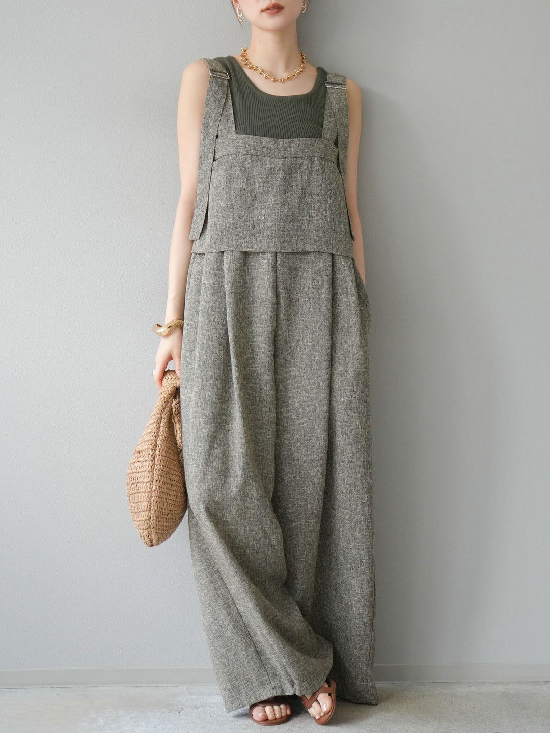 [予約]サマーツイードケープサロペット/ブラウン