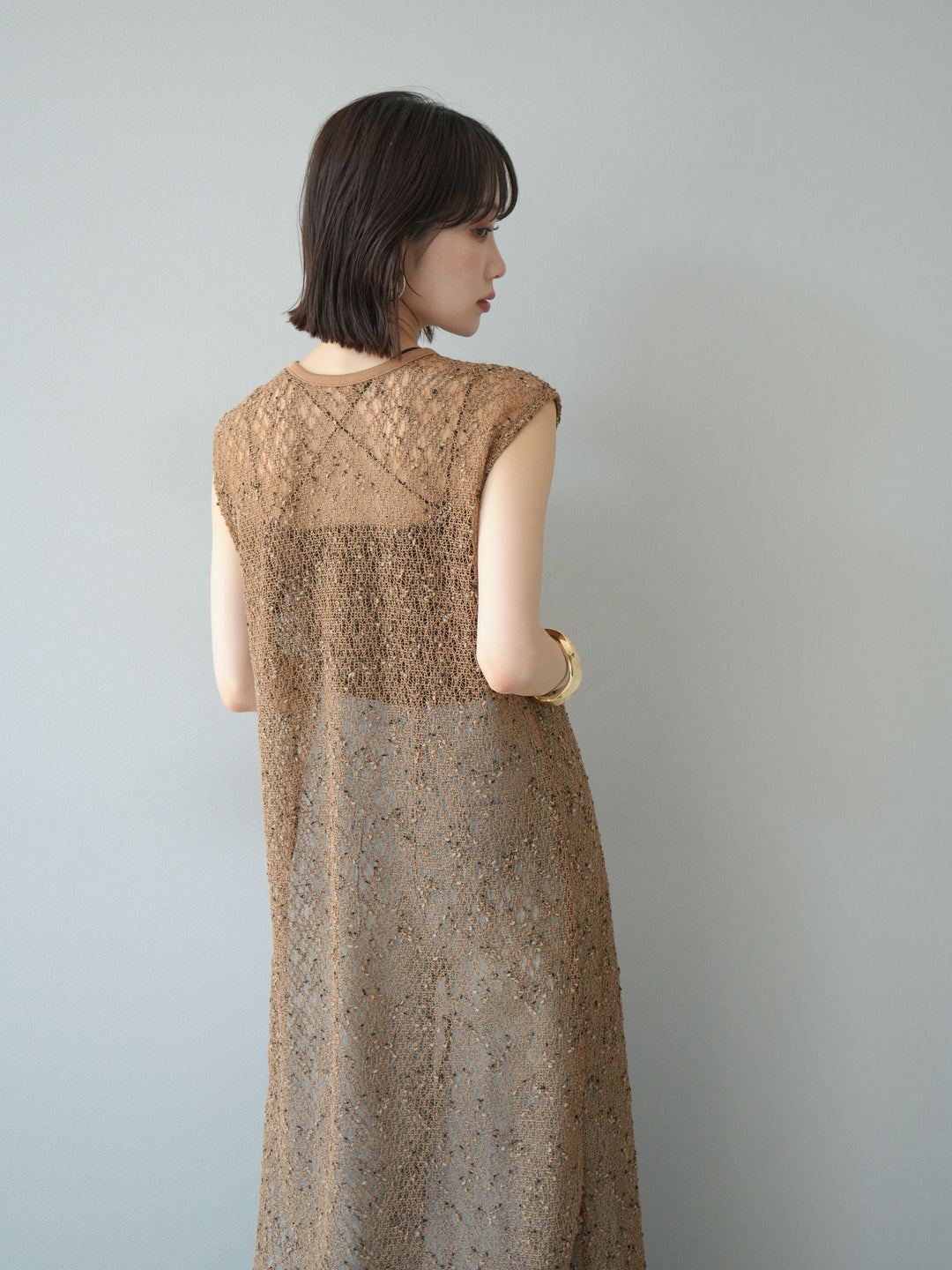 [予約]2WAYネップメッシュワンピース/ブラウン