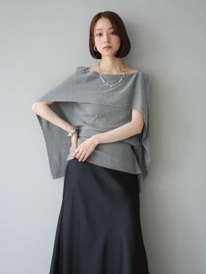 [予約]マントデザインスリットドルマンニット/グレー