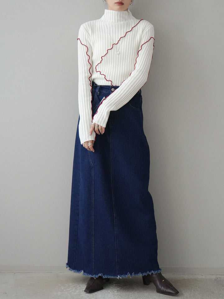 【預購】色彩協調柔和高領針織上衣/象牙色