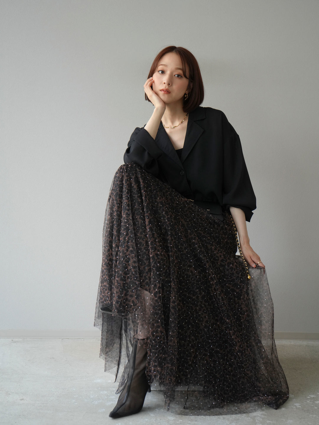 [予約]レーヨンライクショートジャケット/ブラック