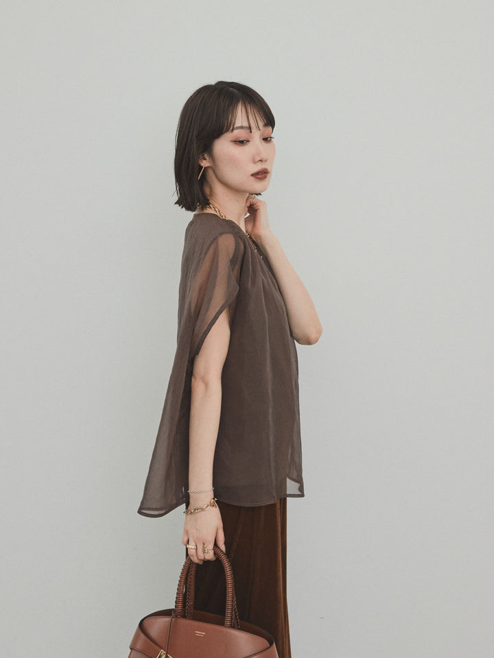 [予約]コンパクトスムースシアーレイヤードトップス/ブラウン