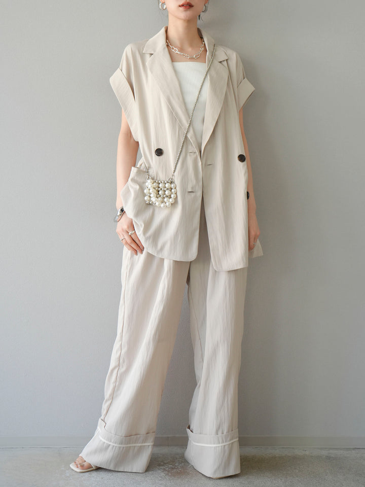 [SET]リネンライクノースリーブダブルジレ+リネンライクノースリーブダブルジレ(2set)