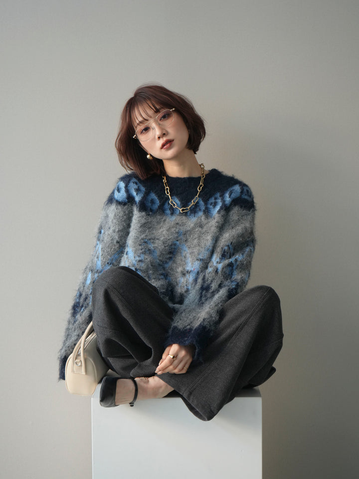 [予約]シャギーニュアンス柄ニットプルオーバー/gray