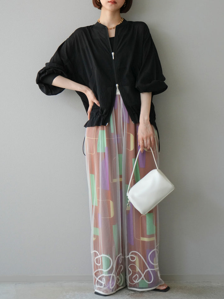 [予約]コード刺繍チュールレイヤードパンツ/オフ