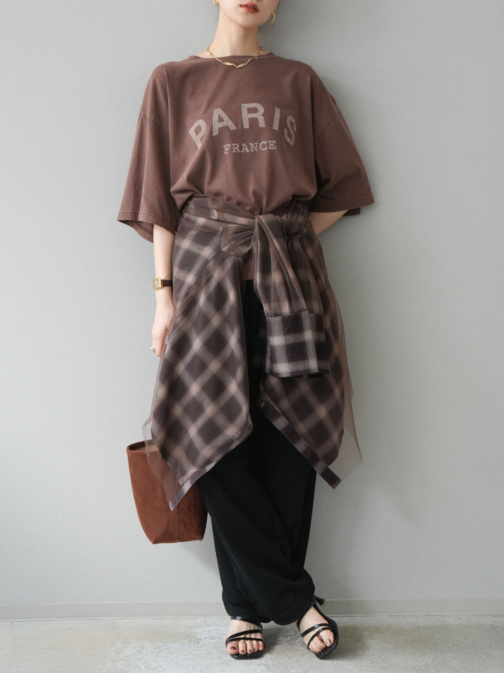 [予約]チュールドッキングチェック柄オーバーサイズシャツ/ブラウン