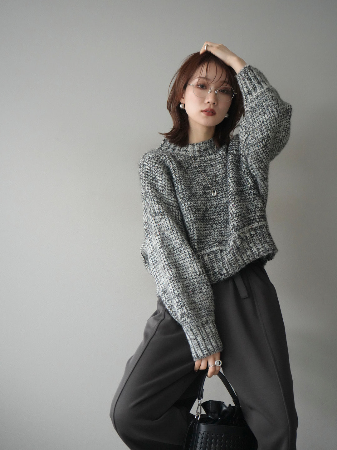 [予約]ボリュームスリーブミックスネップニットプルオーバー/gray