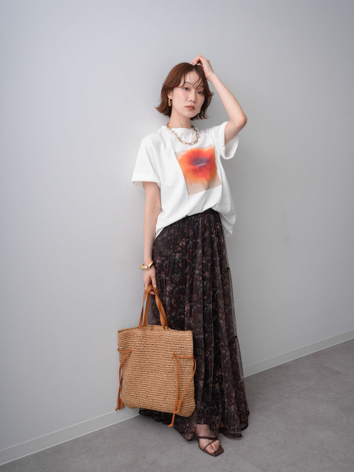 [SET]ニュアンスフローラルフォトTEE+フラワーチュールギャザースカート(2set)