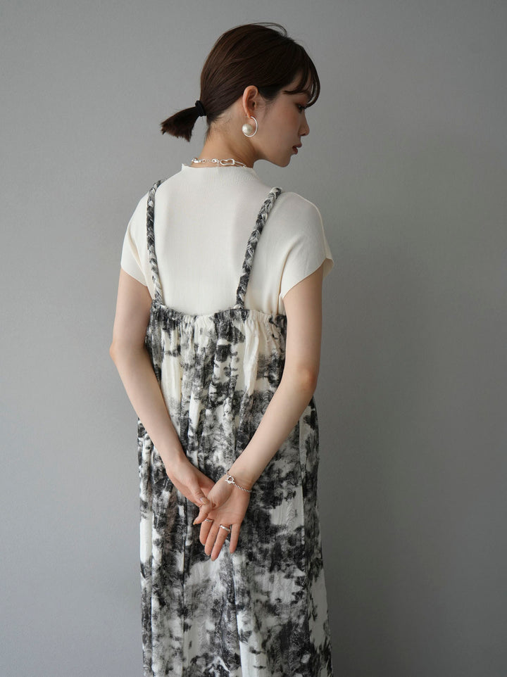 [Pre-order] Damaged Nuance Pattern Braided String Cami Dress/White