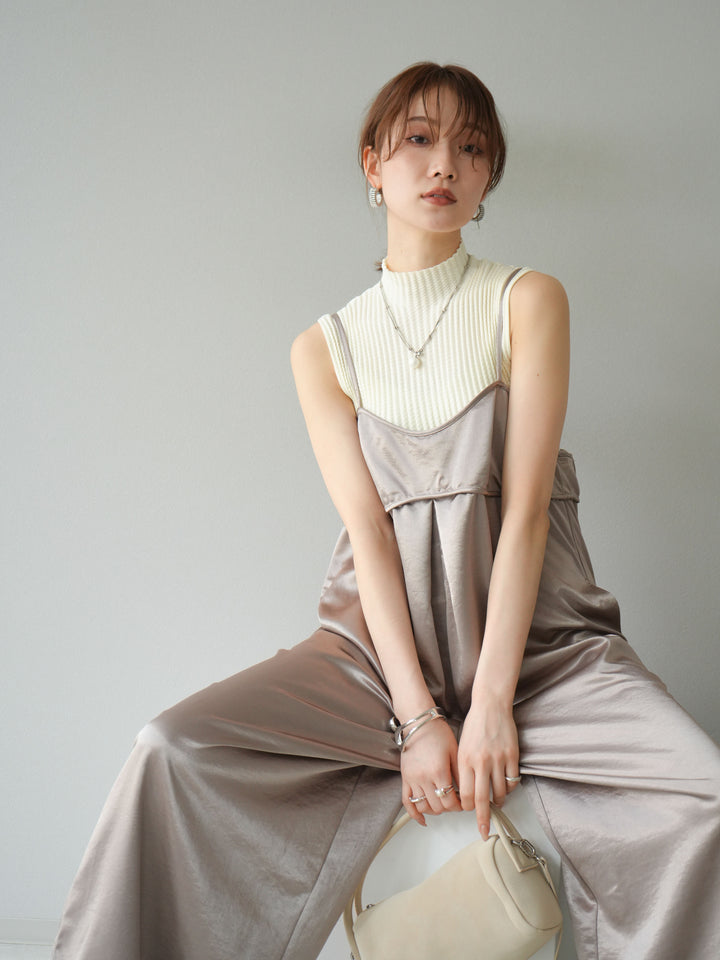 [予約]ボトルネックワッフル編みノースリーブニットトップス/オフホワイト