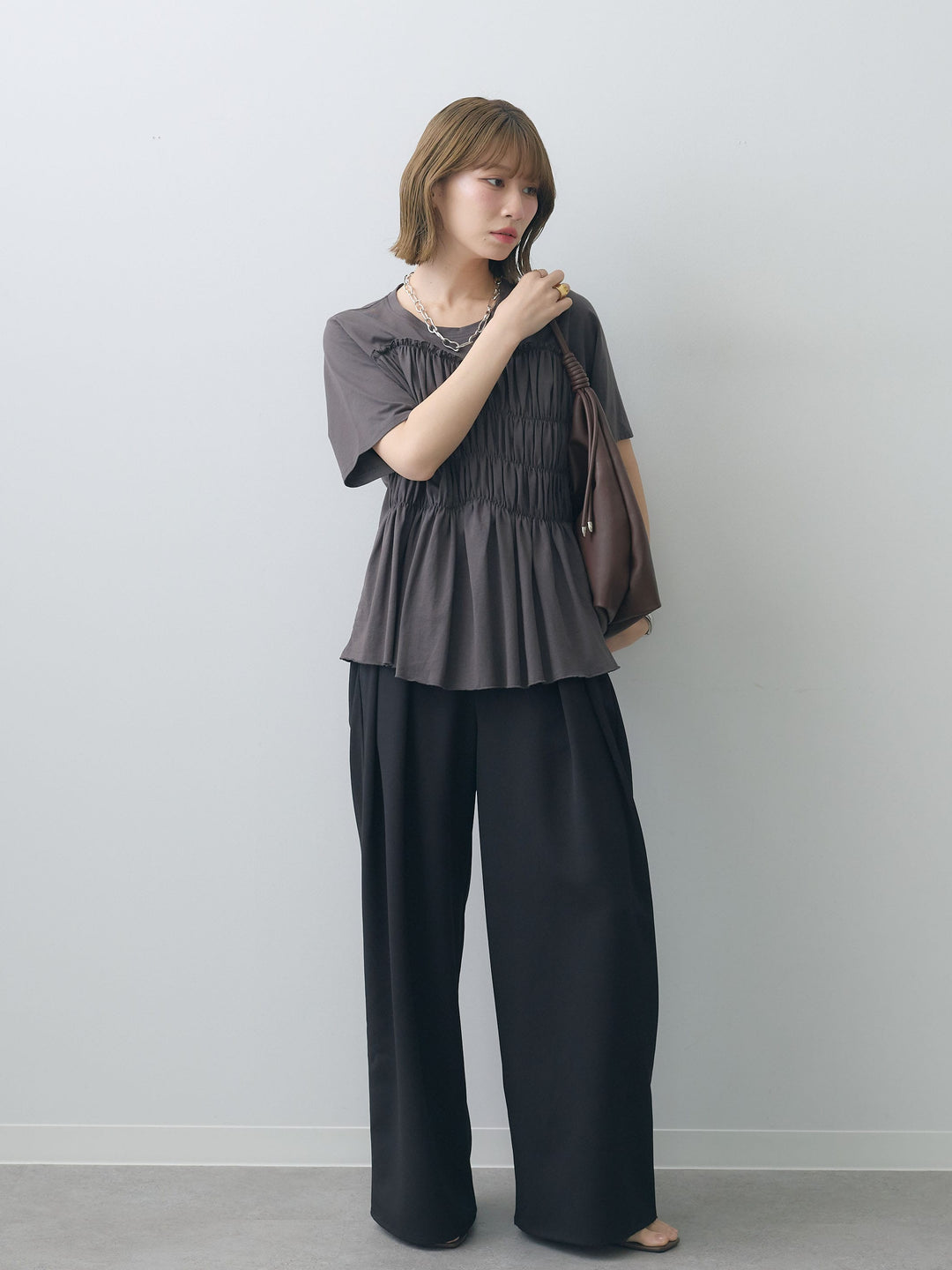 [SET]クールタッチシャーリングTEE+クレープデシンタックワイドパンツ(2set)