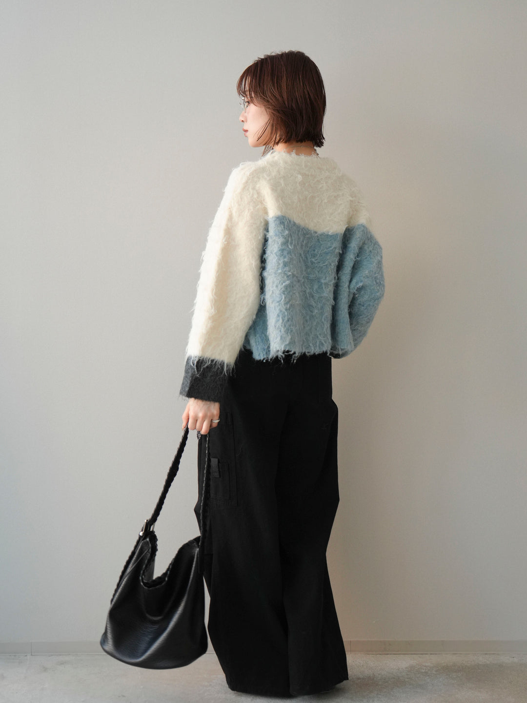 [SET]バイカラーモヘアタッチニットプルオーバー+コットンタックループパンツ(2set)