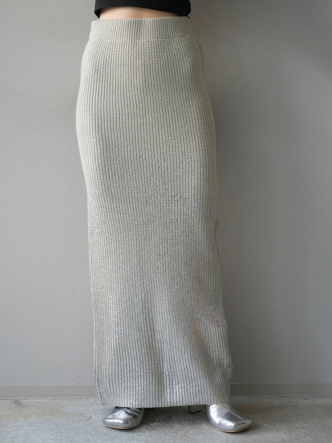 [予約]箔プリントニットタイトスカート/lightgray