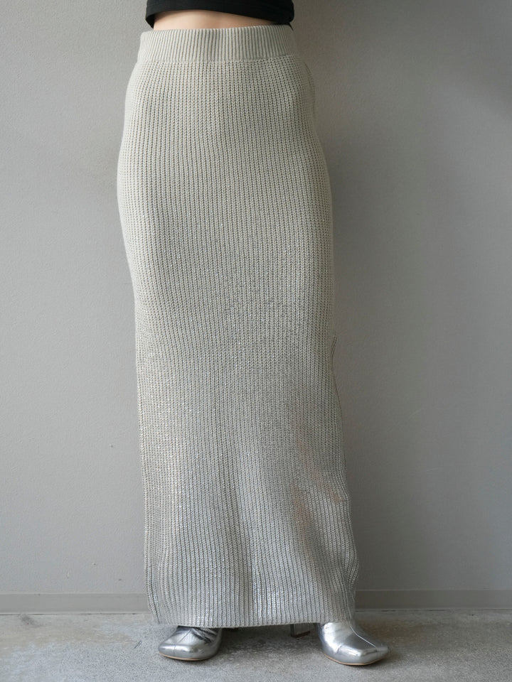 [予約]箔プリントニットタイトスカート/lightgray