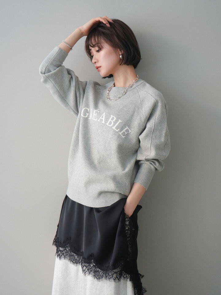 [予約]半ラバープリントロゴスウェットライクニットプルオーバー/mokugray