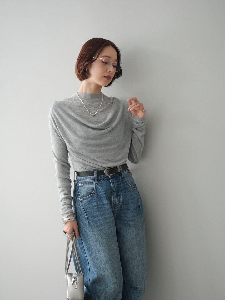 [予約]ボトルネックドレープレイヤードニットトップス/gray