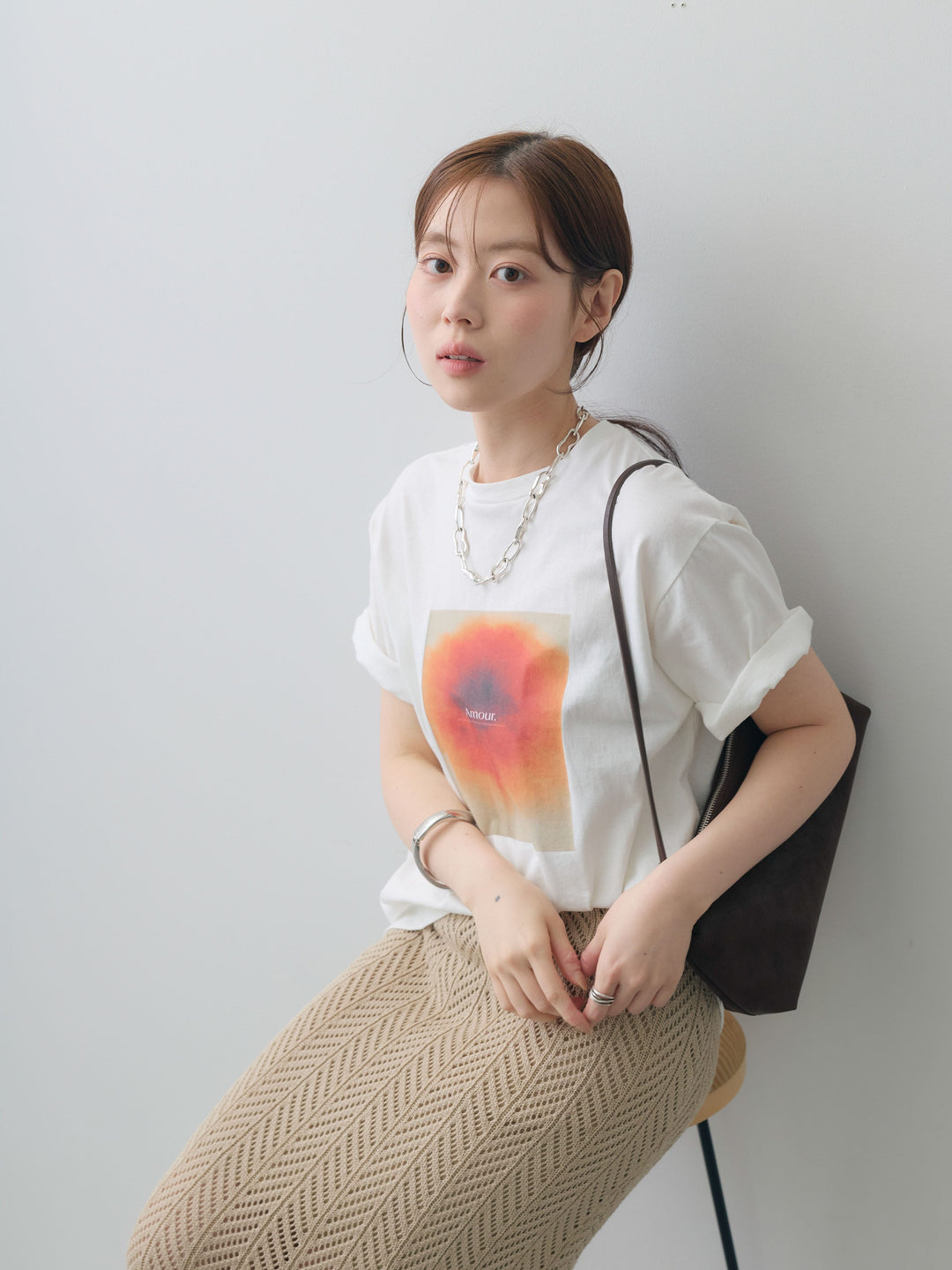 [SET]ニュアンスフローラルフォトTEE+クロシェシアーセミフレアスカート(2set)