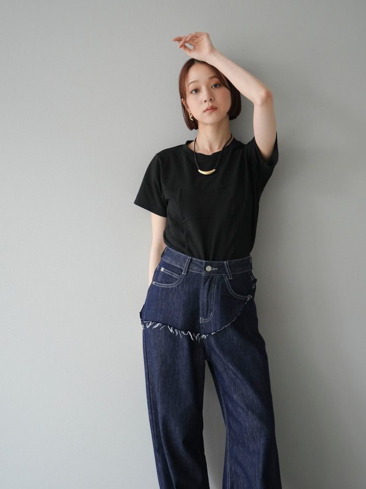 [SET]ビスチェデザインTシャツ+ヒップデザインデニムパンツ(2set)
