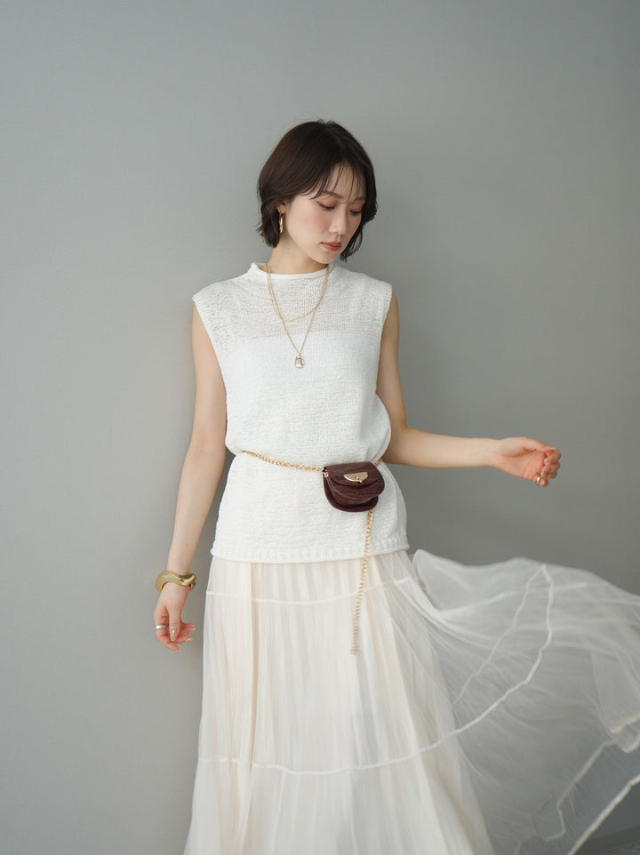 [予約]ノースリーブリネンタッチシアーニットプルオーバー/white