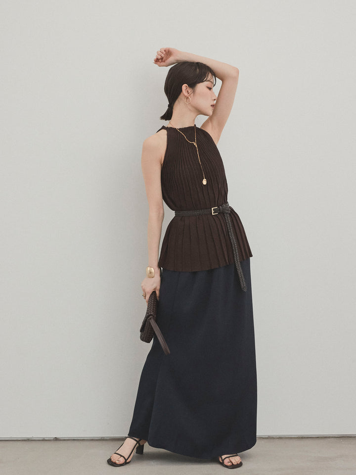 [SET]プリーツニットキャミソール+リラックスナロースカート(2set)