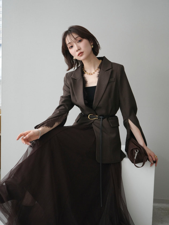 [SET]レースレイヤードスリットジャケット+チュールボリュームスカート(2set)