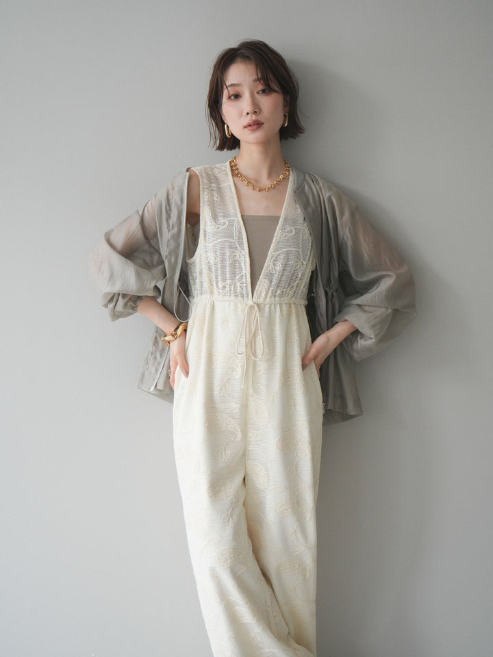 [SET]レース刺繍サロペット+ドロストシアーブルゾン(2set)