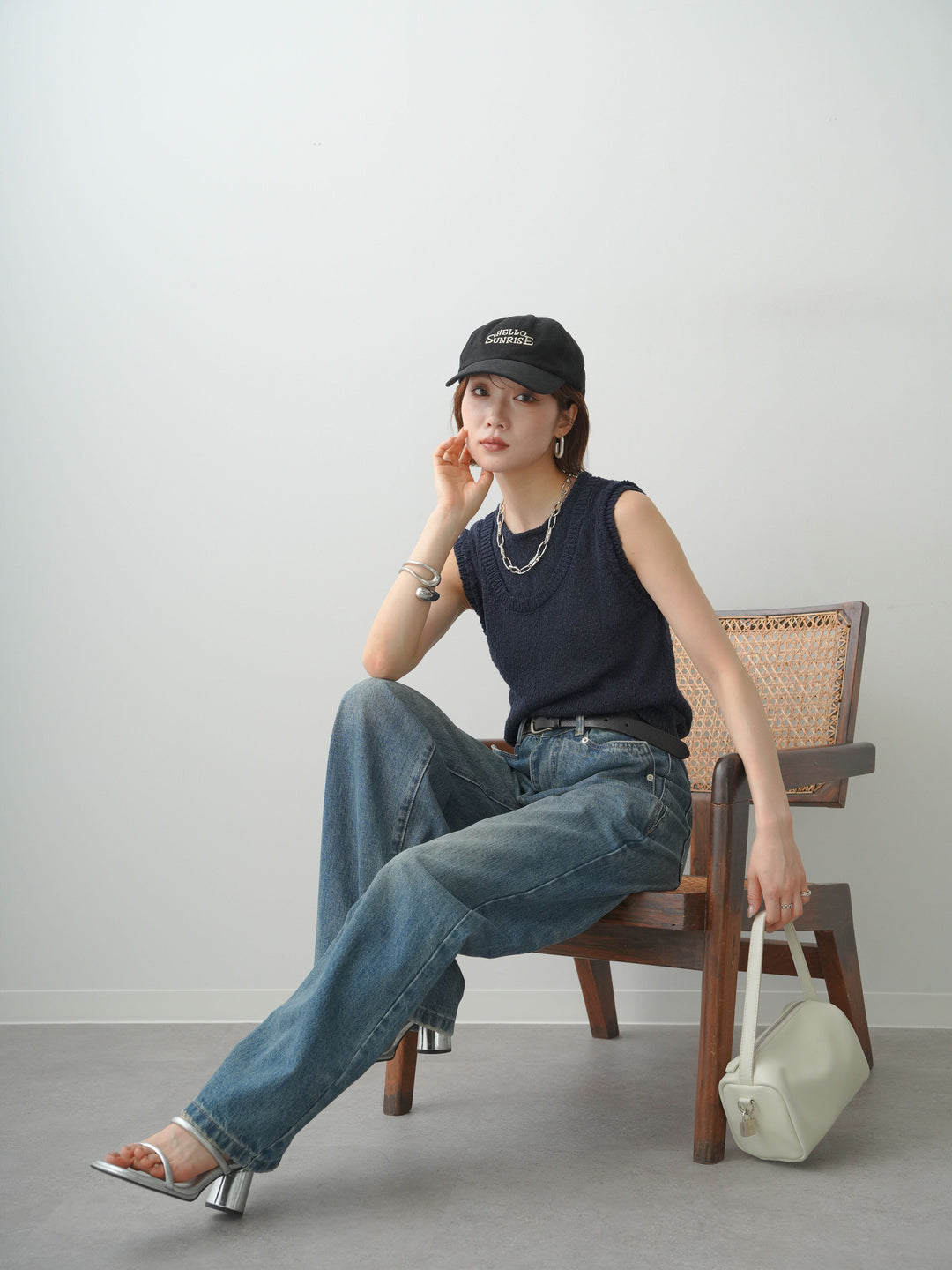 [予約]アウトリンキングノースリニットトップス/navy