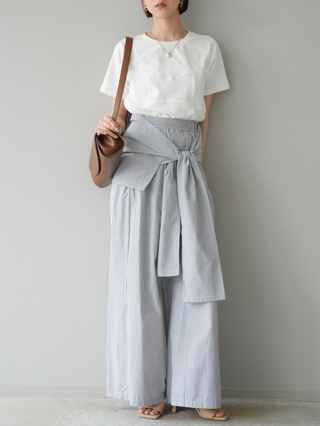 【預購】條紋休閒褲帶皮帶/黑條紋