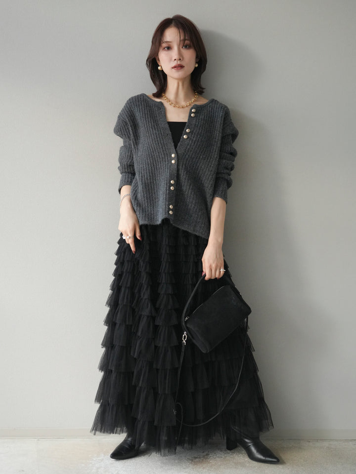 [予約]ゴールドボタンニットカーディガン/black