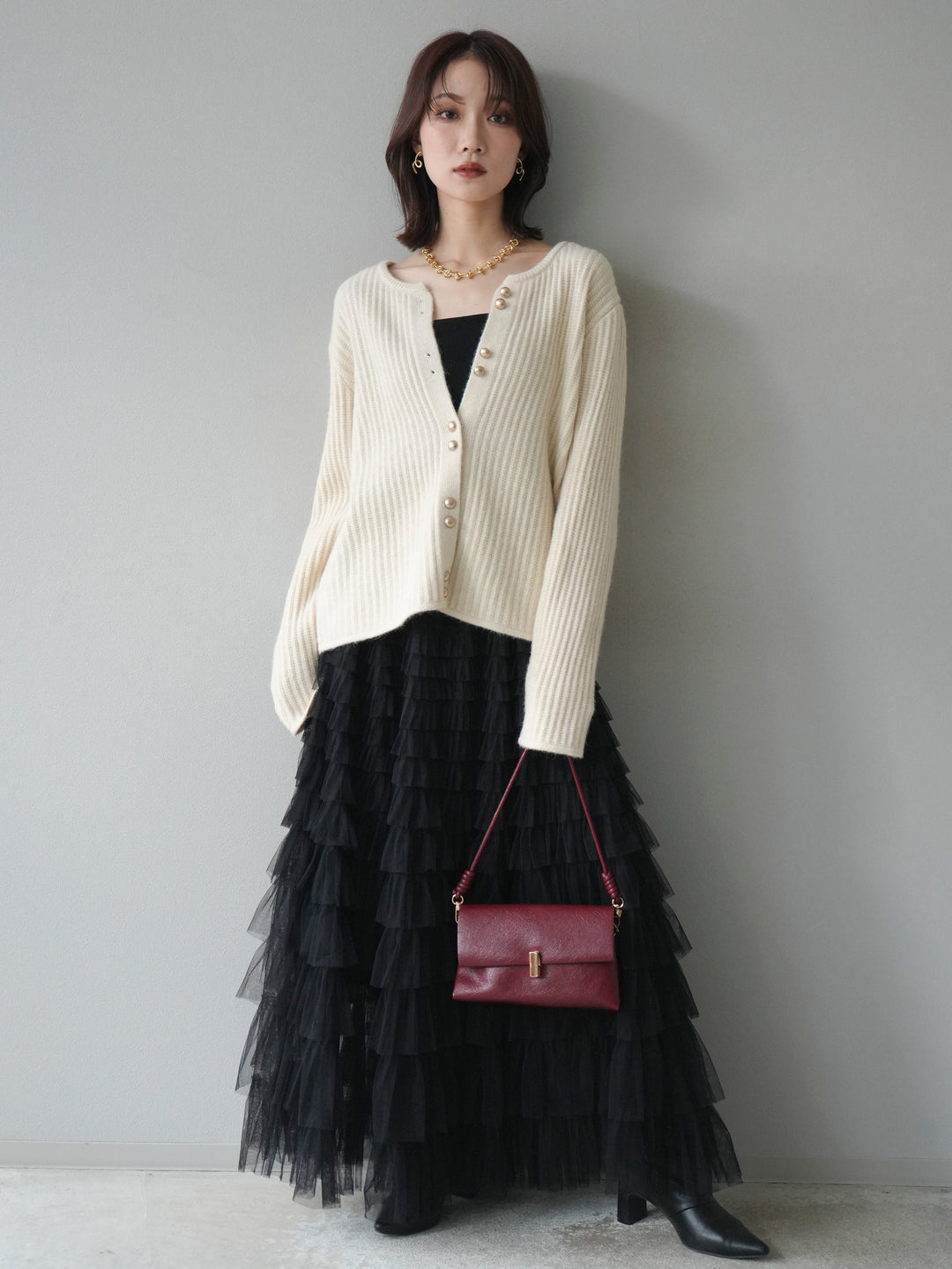 [予約]ゴールドボタンニットカーディガン/ivory