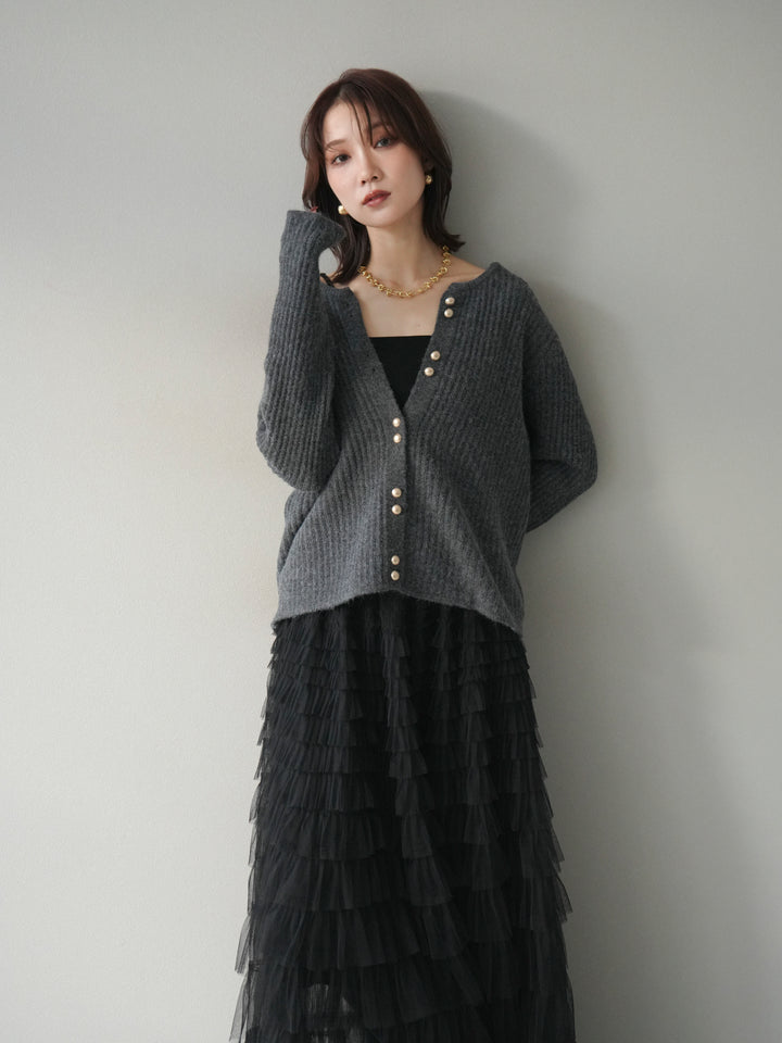 [予約]ゴールドボタンニットカーディガン/black