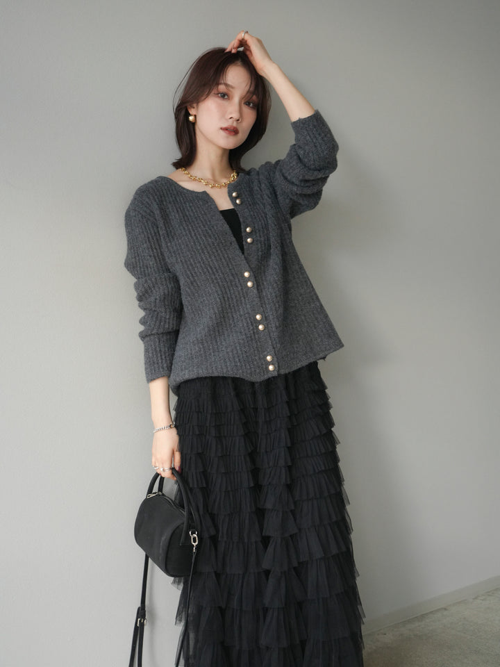 [予約]ゴールドボタンニットカーディガン/black