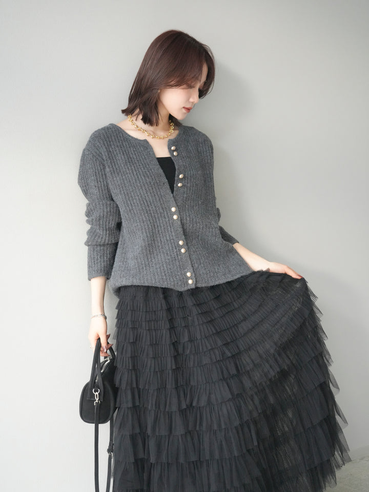 [予約]ゴールドボタンニットカーディガン/black