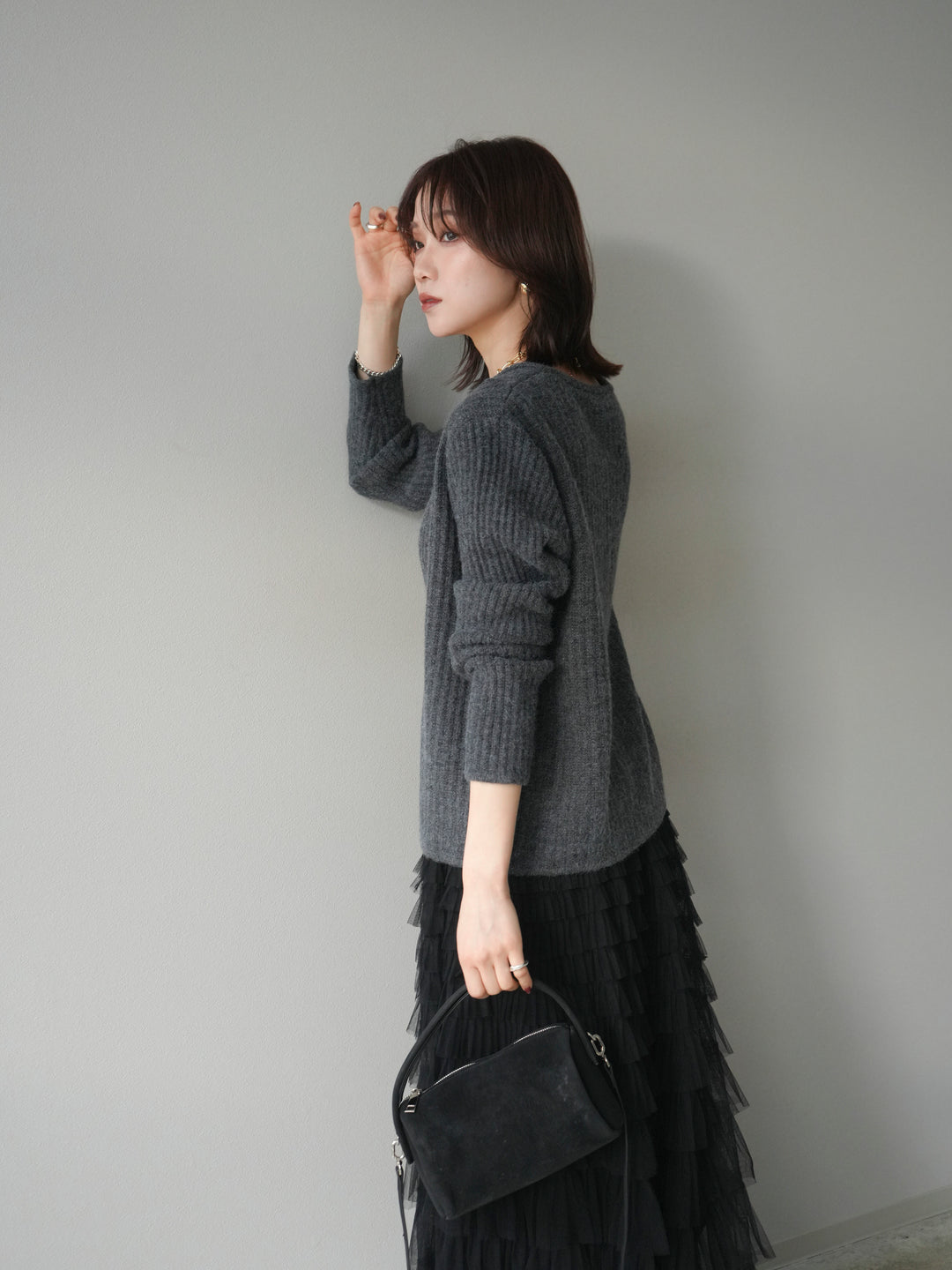 [予約]ゴールドボタンニットカーディガン/black