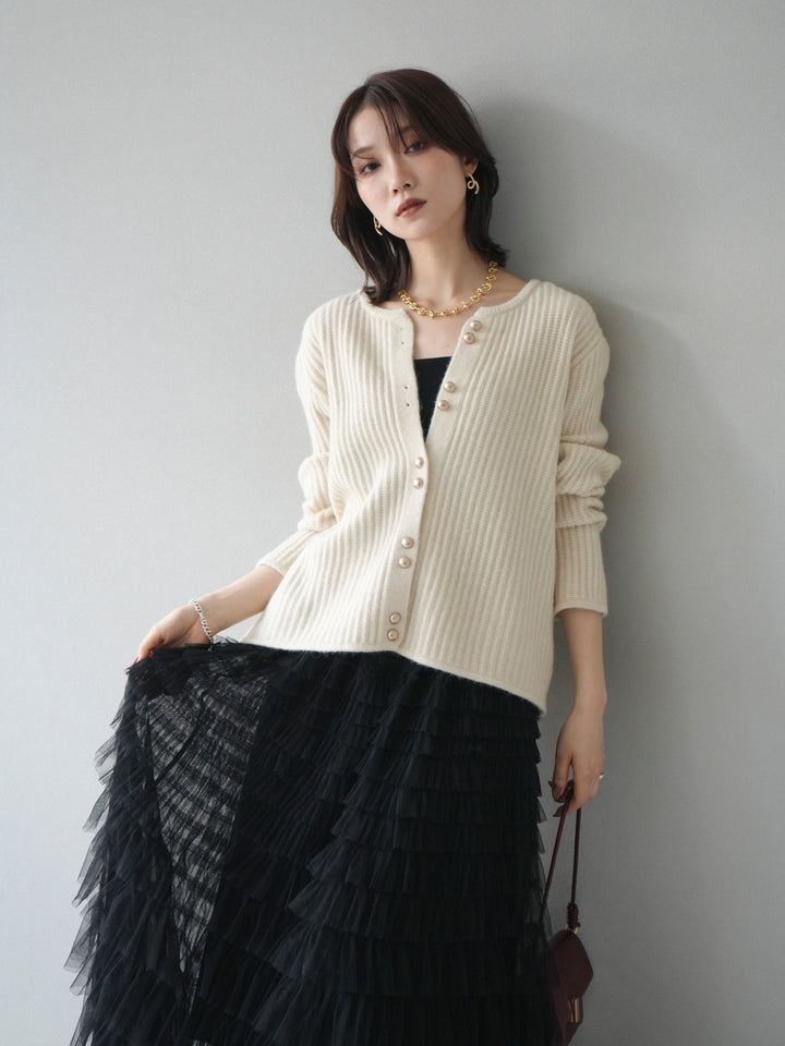 [予約]ゴールドボタンニットカーディガン/ivory