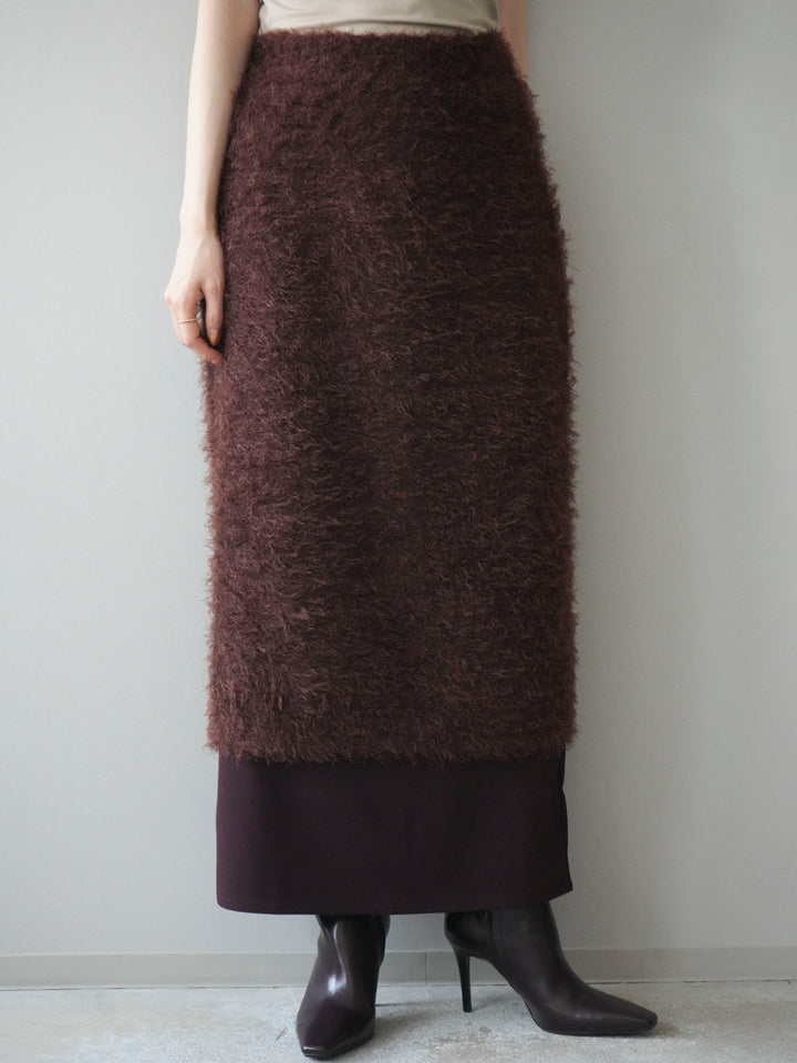 [予約]異素材バイカラーレイヤードシャギーニットスカート/brown