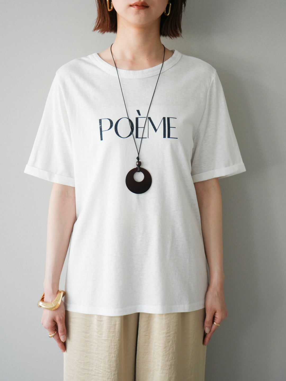 [予約]サークルネックレス付ロゴTシャツ/white