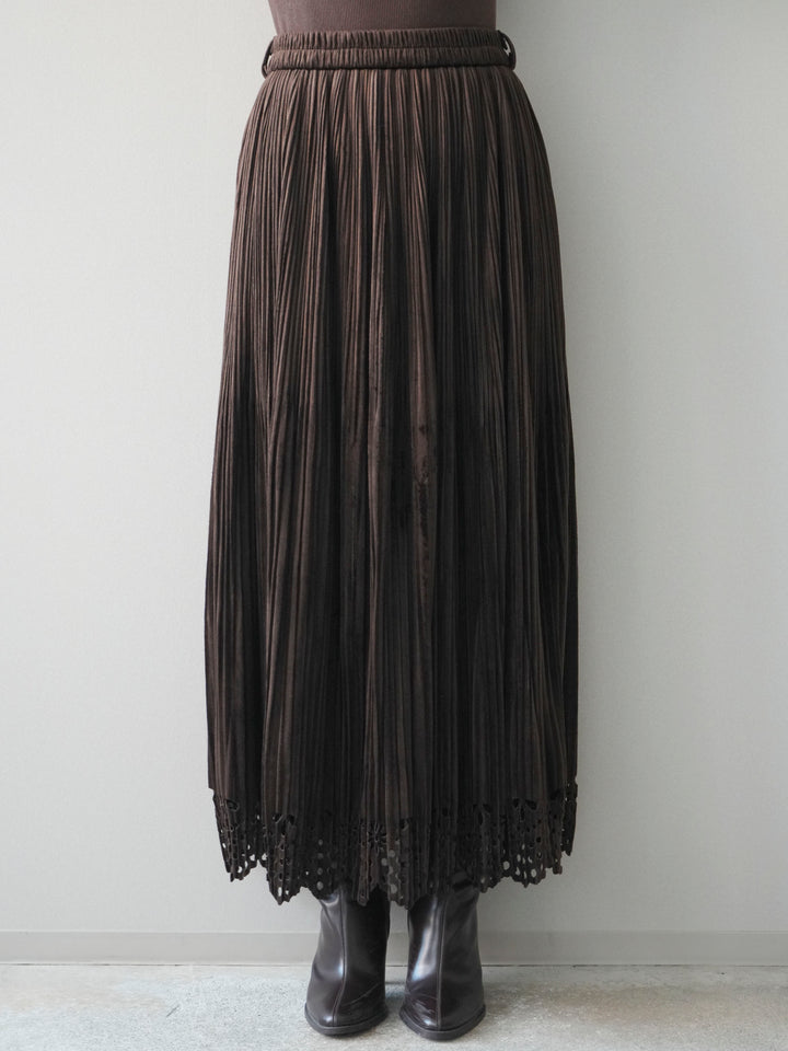 [予約]パンチングデザインスエードプリーツスカート/darkbrown