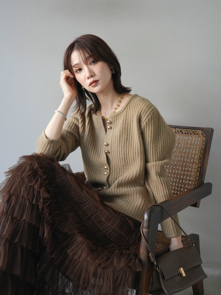 [予約]ゴールドボタンニットカーディガン/beige