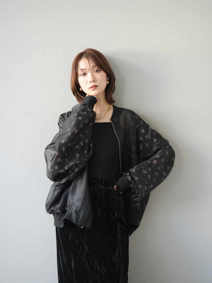[予約]フラワーチュールドッキングブルゾン/ブラック