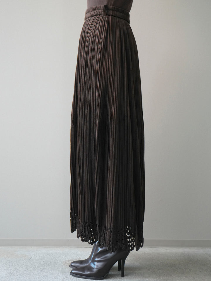 [予約]パンチングデザインスエードプリーツスカート/darkbrown